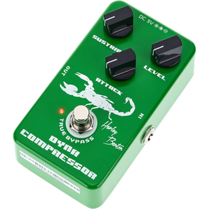 Harley Benton Dyna Compressor, analoges Gitarren-Effektpedal mit True Bypass, Sustain-, Attack- und Level-Regler, kompakt, 72 mm x 55 mm x 120 mm, 290 g