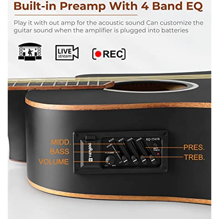 Vangoa 4/4 Elektro-Akustische Gitarre, 41 Zoll mit 4-Band EQ Cutaway, Set für Anfänger mit Gigbag und Zubehör, Schwarz – Bild 3