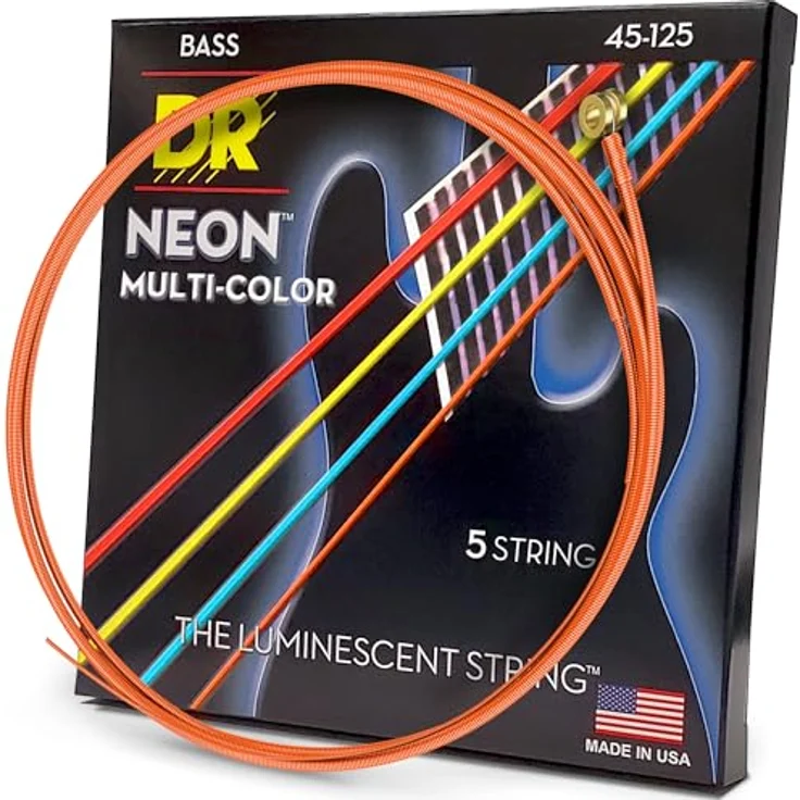 DR Strings HiDef Neon Multi-Color 5-String Bass NMCB5-45, K3-beschichtet für lange Lebensdauer und klare Projektion, Saitenstärken: 45-125 – Bild 1