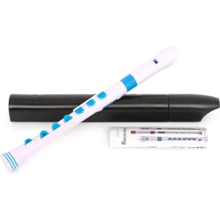 Nuvo Recorder+ Baroque white-blue, Sopranblockflöte in C mit Barocker Griffweise, TÜV geprüfter Leicht-Polymer Korpus und abnehmbaren Farbringen