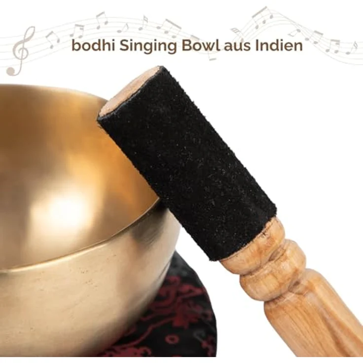 Bodhi Tibetische Klangschale Ø 11 cm, Handgefertigtes Set mit Kissen & Klöppel, Bronze in Gold/Holzfarben, Ideal für Meditation und als spirituelles Geschenk – Bild 2