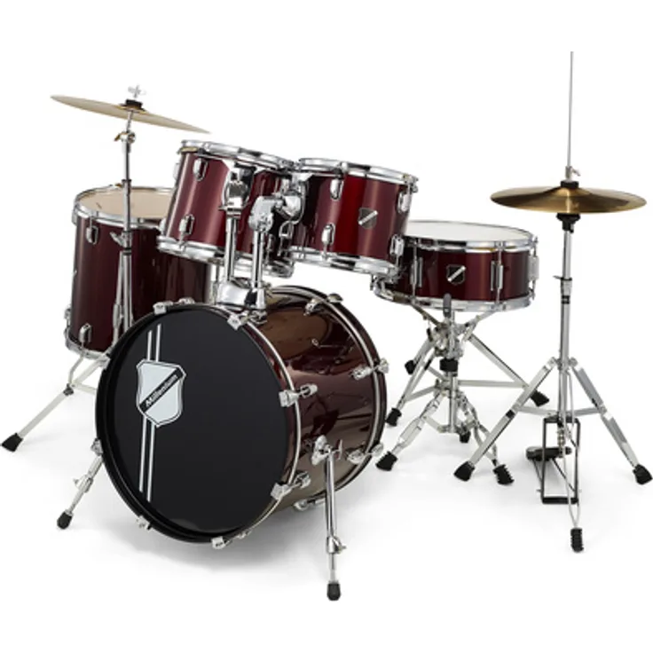 Millenium Focus 18 Drum Set Red, 5-teiliges Schlagzeug Set mit 18" Bass Drum, 10" und 12" Toms, 14" Standtom, 13" Snare, inklusive Hardware und Becken