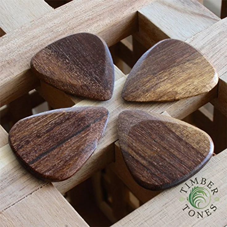 Timber Tones TTEG4 Plektrum für E-Gitarren, 4er Set aus Lignum Vitae, Afrikanischem Ebenholz, Sonokeling und Brosimum, handbearbeitet und gewachst – Bild 4