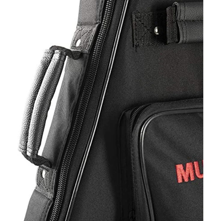 MUSIC STORE Deluxe Gigbag für E-Gitarren, robust, wasserabweisend, 20 mm Polsterung, Zubehörfach, Rucksacktragegurte, Schwarz/Rot – Bild 3