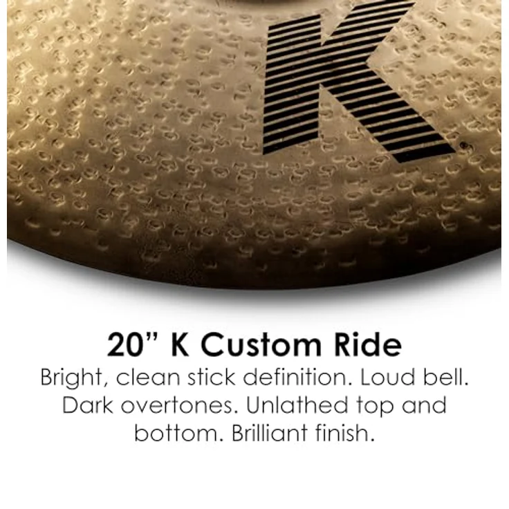 Zildjian 20" K-Custom Custom Ride, Schlagzeugbecken mit brillantem Finish, lauter Glocke und dunklen Obertönen – Bild 3