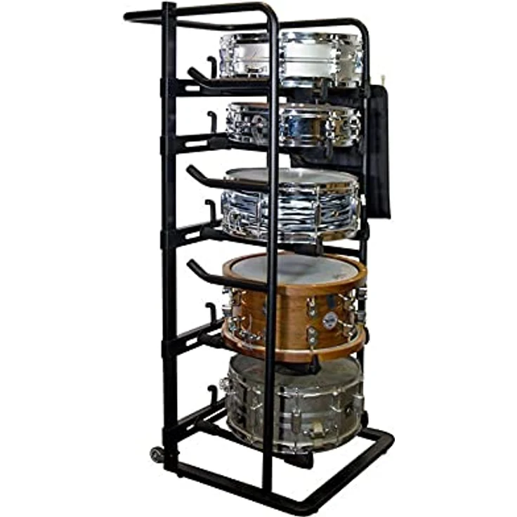 On-Stage DRS9000 Snare Drum Rack, aus hochwertigem Stahl für bis zu fünf Snare Drums bis 16", schwarz mit Rollen – Bild 5