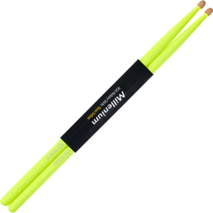 Millenium H5A Hickory Sticks, Drumsticks aus Hickory Holz, Farbe: Neon Yellow, 1A Qualität