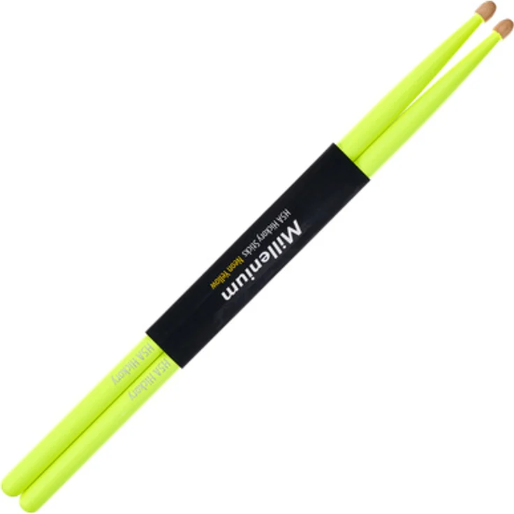 Millenium H5A Hickory Sticks, Drumsticks aus Hickory Holz, Farbe: Neon Yellow, 1A Qualität