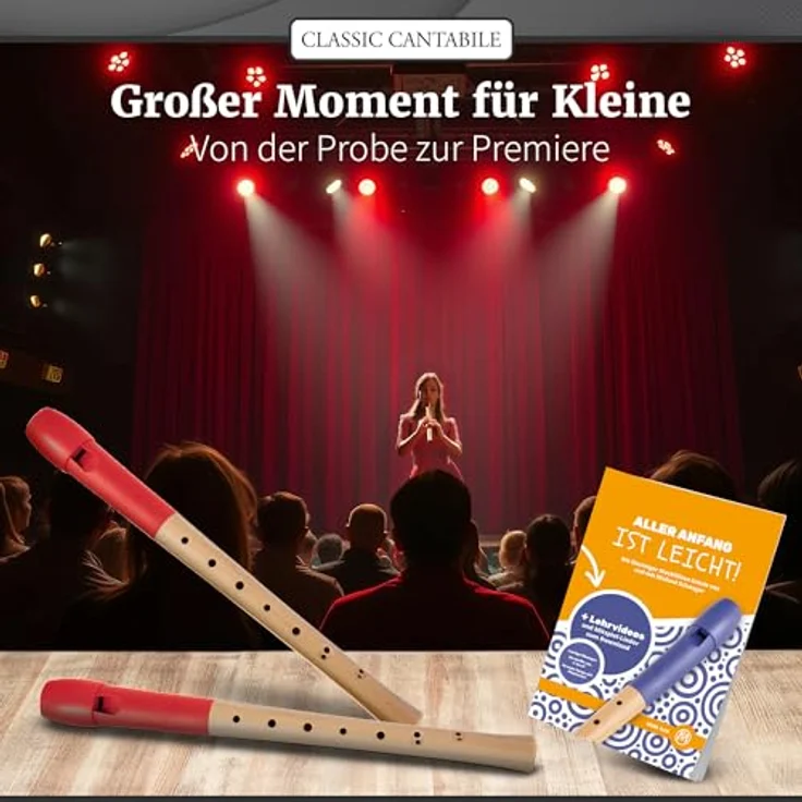Classic Cantabile Pivella C-Sopran Blockflöte Set, Ahornholz mit Kunststoffkopf, barocke Griffweise, rot, inkl. Schule, Etui, Grifftabelle, Wischerstab und Korkfett – Bild 5