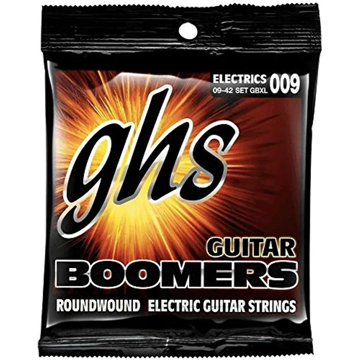 GHS GBXL-Boomers, Saiten Set für E-Gitarre, Nickel Roundwound, Roundcore, Stärke 009-011-016-024w-032w-042w, heller langlebiger Ton