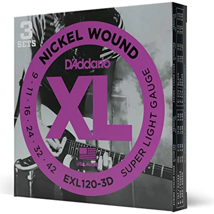 D'Addario EXL120-3D, Nickel Wound E-Gitarrensaiten, Super Light, 9-42, 3 Sets, für vielseitigen, hellen Ton