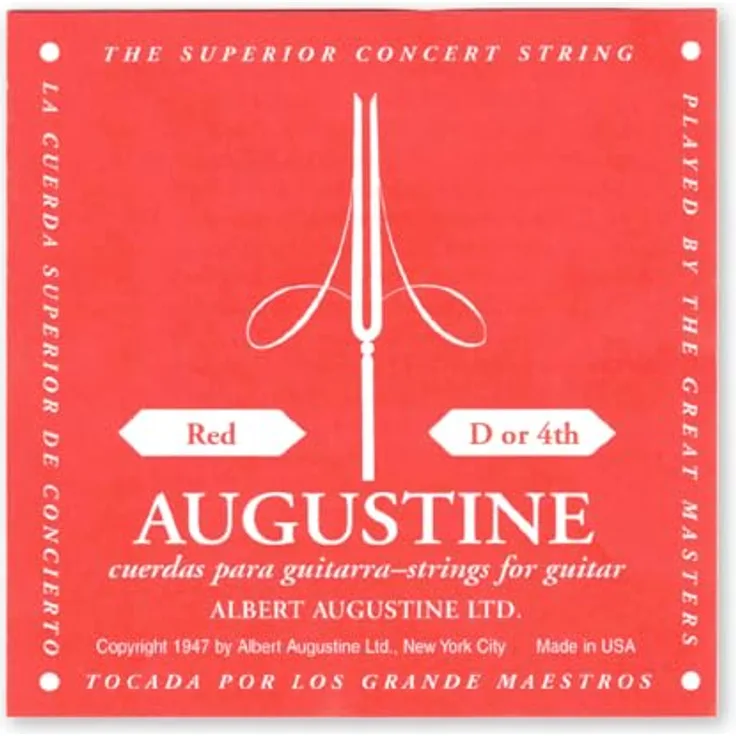 Augustine Red Einzelsaite Classic D4, versilberte Bass-Saite in Medium Tension für Klassik-Gitarre