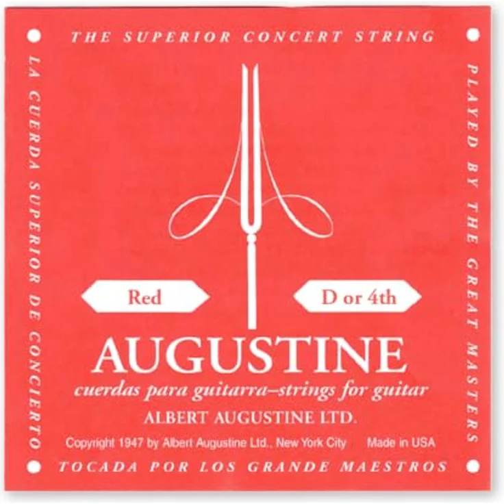Augustine Red Einzelsaite Classic D4, versilberte Bass-Saite in Medium Tension für Klassik-Gitarre