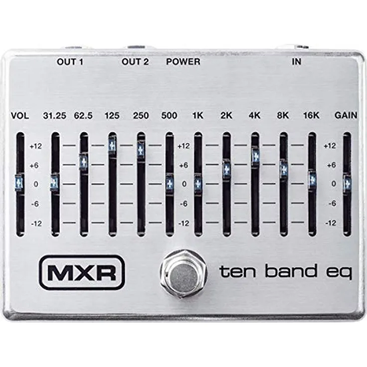 MXR 10 Band Equalizer Silver, grafischer Equalizer mit +/-12dB Boost/Cut, True Bypass und beleuchteten Schiebereglern