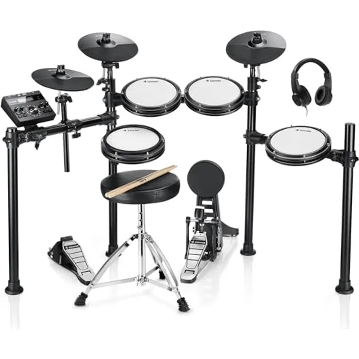 Donner DED-200 E-Drum Set, 8-teilig mit Mesh-Köpfen, 450 Sounds, Drum Throne, Maple Stick, Kopfhörer, Audio-Kabel