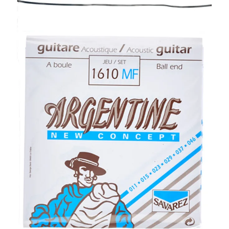 Savarez Argentine 1610MF, Gitarrensaiten für Akustik- und Gypsygitarren, Kupfer mit Silber umsponnen, Stärken 011-046, mit Ball End