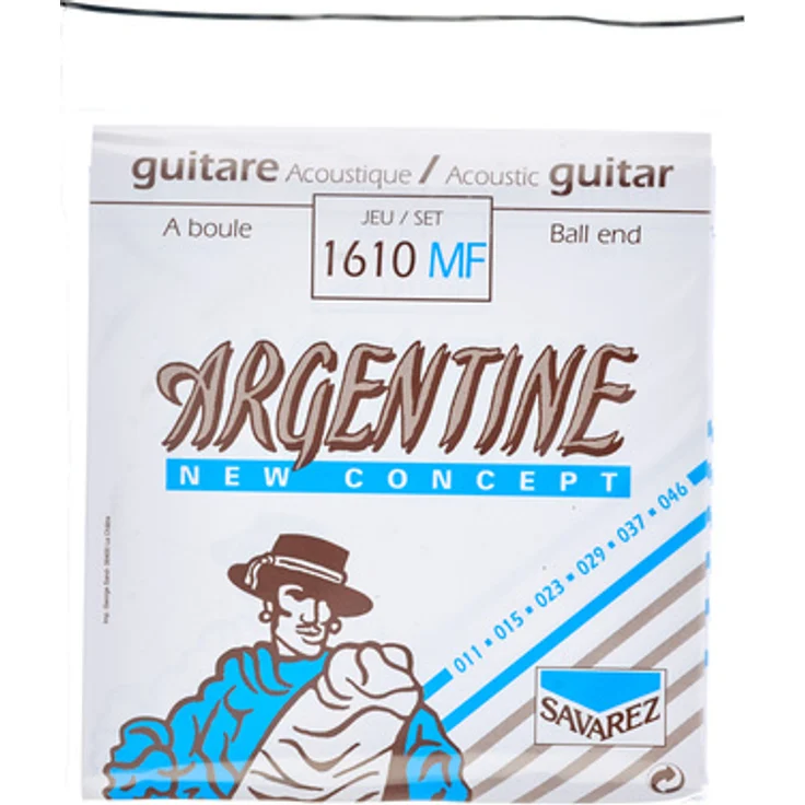 Savarez Argentine 1610MF, Gitarrensaiten für Akustik- und Gypsygitarren, Kupfer mit Silber umsponnen, Stärken 011-046, mit Ball End