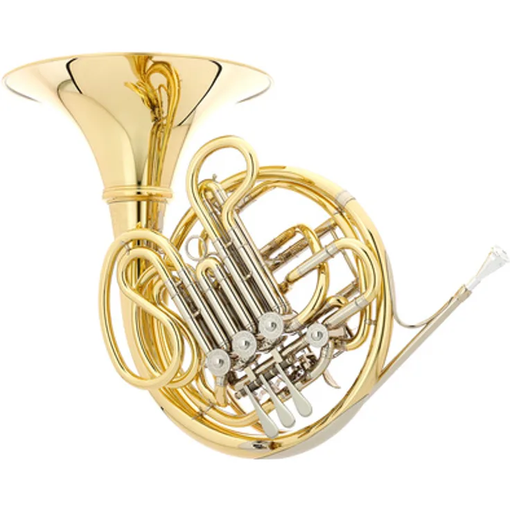 Hans Hoyer 6801A-L Double Horn, F/Bb Doppelhorn mit Neusilber Ventilbüchsen, Goldmessing Mundrohr und 310 mm Schallstück, klar lackiert inkl. Mundstück und Koffer