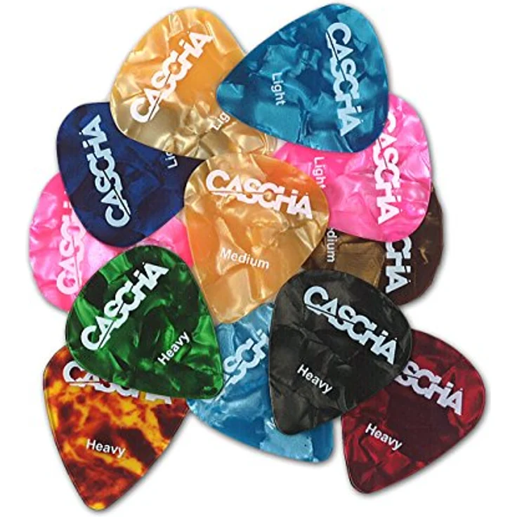 CASCHA HH 2002 Guitar Picks 12er Set, hochwertiges Plektrum aus abriebfestem Celluloid, 3 Stärken (Light 0,46 mm, Medium 0,71 mm, Heavy 0,96 mm) für Akustik-Gitarre, E-Gitarre, Ukulele und Bass – Bild 2
