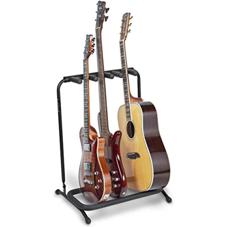 Rockstand RS20890B, Gitarren Multi Ständer für 2 E-Gitarren/Bass und 1 Akustikgitarre, klappbar, schwarz, nicht für Nitrolack geeignet – Bild 3
