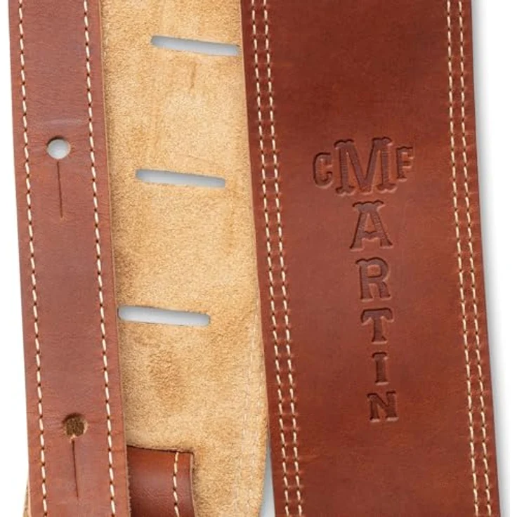 Martin Guitar Brown Ball Glove Strap, Western Gitarrengurt aus braunem Leder mit C.F. Martin Logo, verstellbar von 97 cm bis 137 cm – Bild 3
