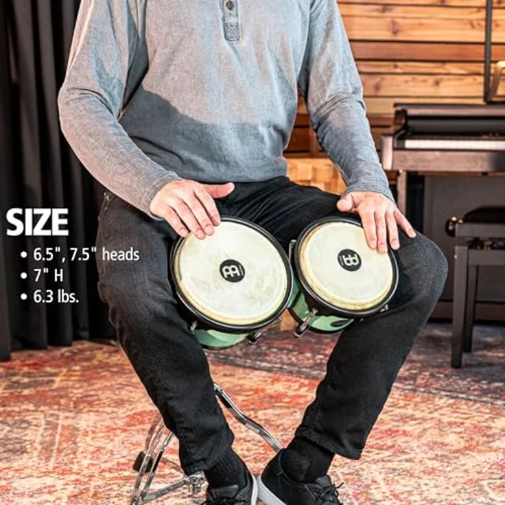 Meinl HB50SF Journey Bongo Green, 6,5" Macho & 7,5" Hembra, ABS Kunststoff, handselektierte Wasserbüffelfelle, schwarze Hardware, Seafoam Green – Bild 6