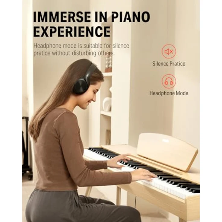 Donner DDP-80 Digitalpiano mit 88 gewichteten Tasten, Hammermechanik II, Helle Holzfarbe, Dreifachpedal und MIDI-Anschluss – Bild 4
