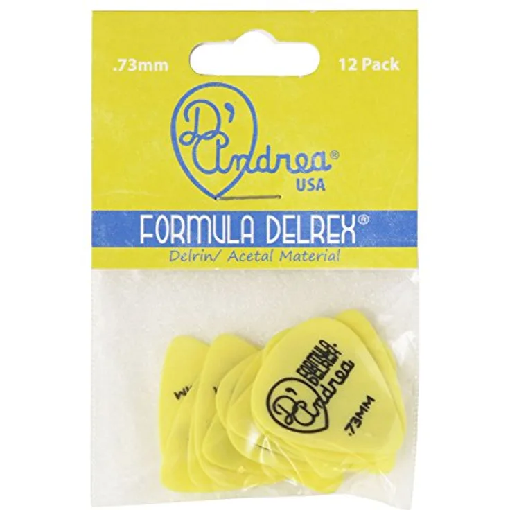dAndrea Delrex Standard Pick Set 0,73 mm, Plektrum Pack mit 12 Stück, gelb, robust und griffig
