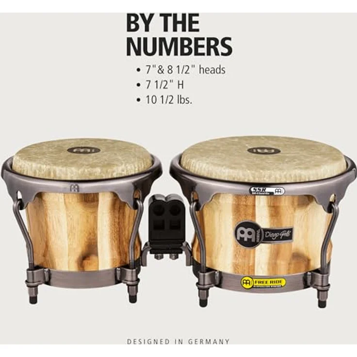 Meinl Artist Diego Gale Bongos, Modell DGR400CW aus Chamchuri Holz, 7" & 8½", Remo Fiberskyn Felle, Brushed Nickel Hardware – Bild 6