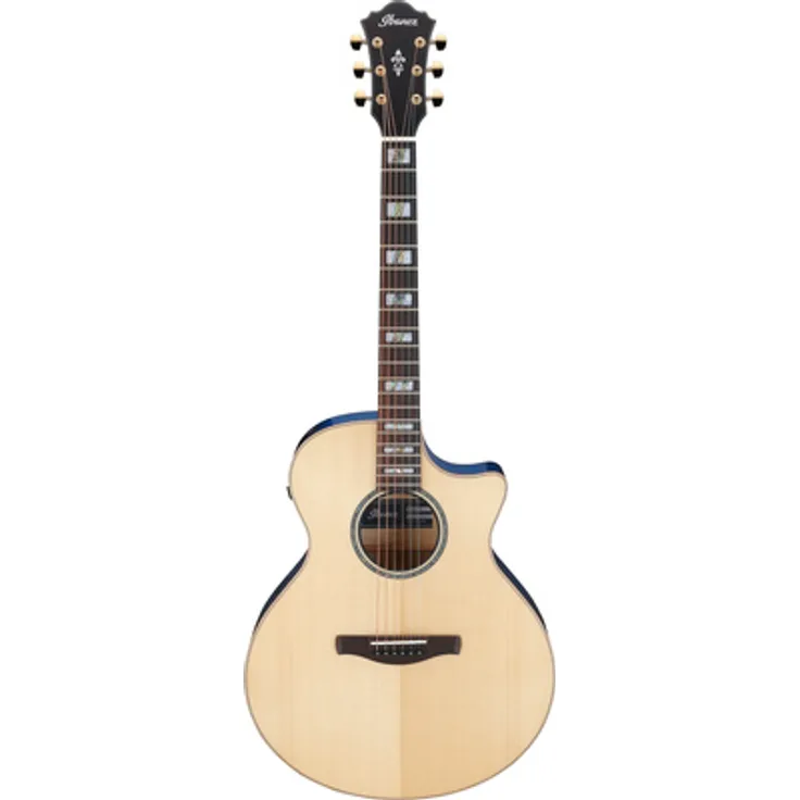 Ibanez AE390-NTA, Westerngitarre 6-saitig mit massiver deutscher Fichte-Decke, Aqua Blue High Gloss Boden und Zargen, Ibanez T-bar Undersaddle Tonabnehmer