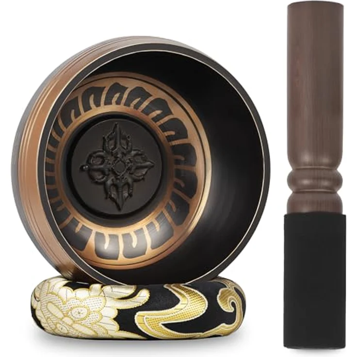 DiDiBirDi Tibetische Klangschalen 9 cm, Handgefertigte Singing Bowl mit Schlagzeug und Kissen für Meditation & Entspannung, Ideal zur Förderung von Achtsamkeit – Bild 1