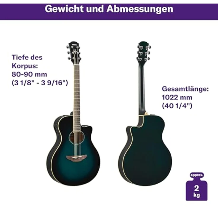Yamaha APX 600 Oriental Blue Burst, Westerngitarre mit Tonabnehmer, Fichten Decke, Nato Korpus, 43 mm Sattelbreite, 634 mm Mensur – Bild 2