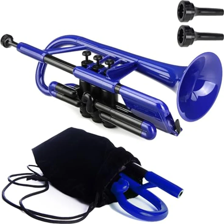 pBone music pCornet Blue, Bb-Kornett aus ABS-Kunststoff, leicht und robust mit abnehmbaren Ventilzügen, blau – Bild 1