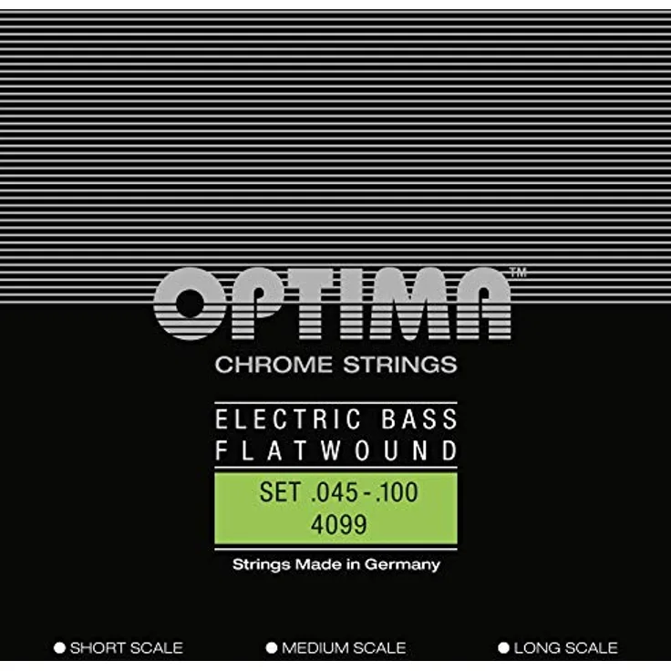 Optima 4099 Flatwound, Bass Saiten Set, Flatwound, Long Scale, Chrome, Stärken 045-060-080-100, Made in Germany