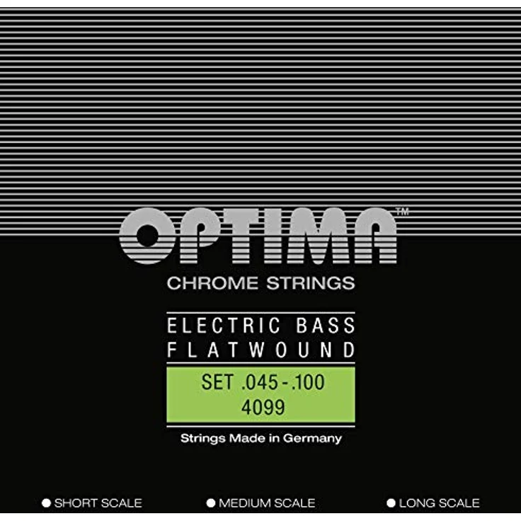 Optima 4099 Flatwound, Bass Saiten Set, Flatwound, Long Scale, Chrome, Stärken 045-060-080-100, Made in Germany – Bild 1