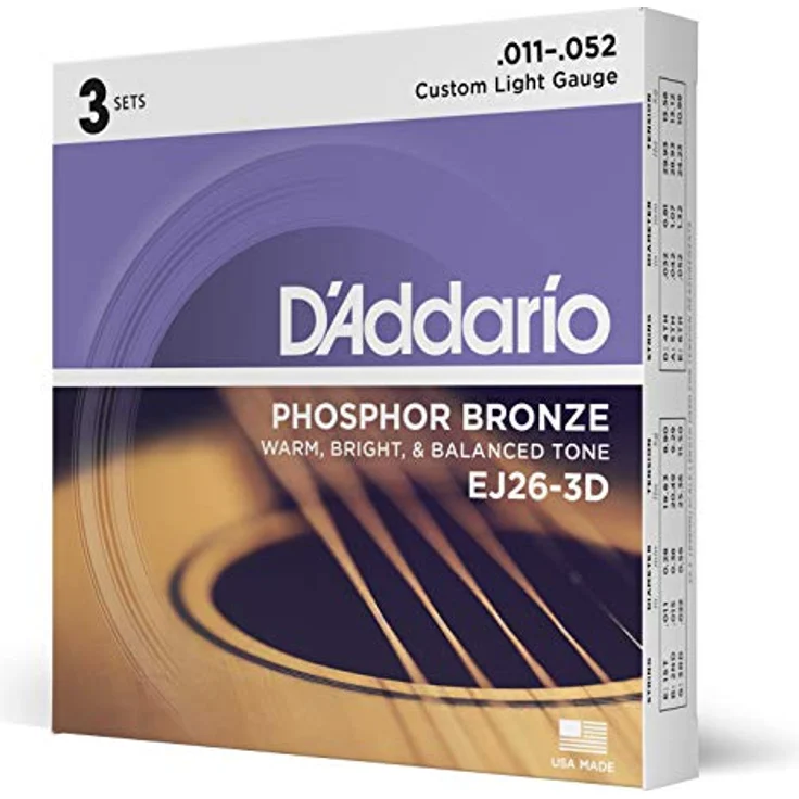 D'Addario EJ26-3D Phosphorbronze-Saiten für Akustikgitarren, Custom Light 11-52, korrosionsbeständig, 3 Sets – Bild 1