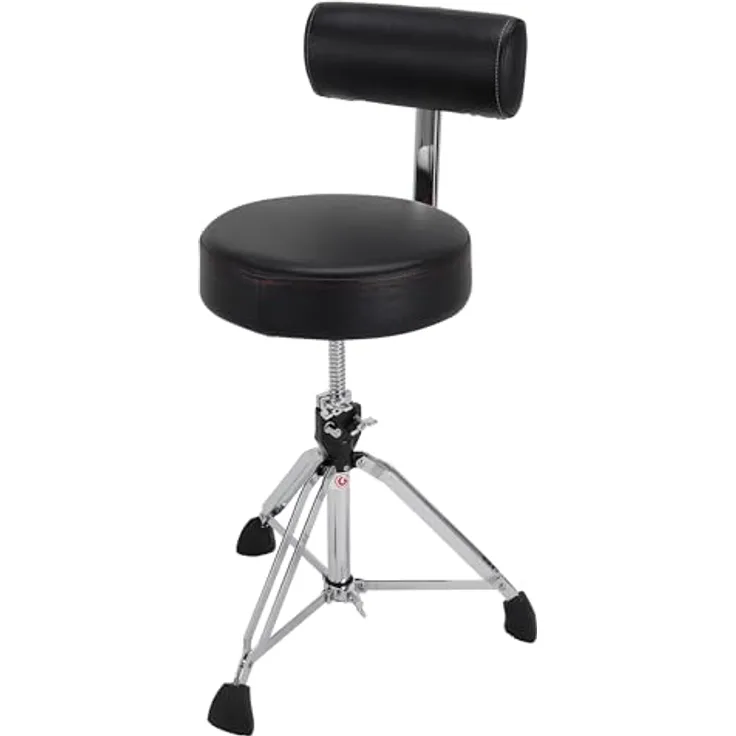Gibraltar Schlagzeughocker 9000 Series Round mit Backrest, 35cm Durchmesser, höhenverstellbar 51-66cm, Vinyl-Sitzfläche, Super Lock, Dreibein-Position, 'Super Foot' Gummifüße