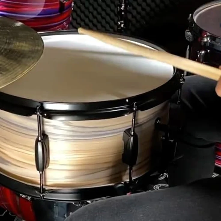 TAMA WP1465BK-NZW Snare Drum, 6.5" x 14", 8-lagiger Pappel-Kessel, Matt Schwarz Hardware, Natural Zebra Wood Wrap – Bild 2