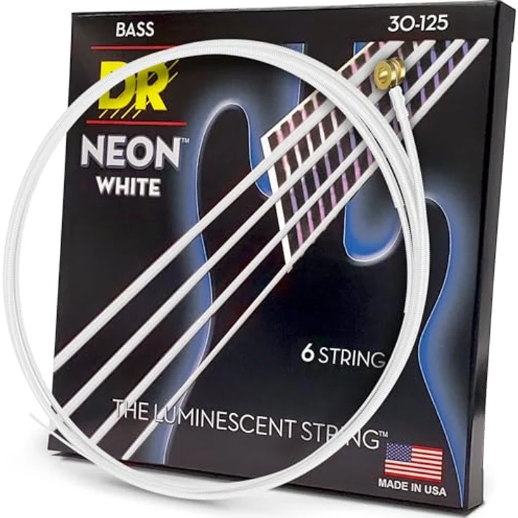 DR Strings Hi-Def Neon Weiß NWB6-30 – E-Bass Saiten Set Medium 30-125, UV-reaktiv, Handmade in USA – Bild 1