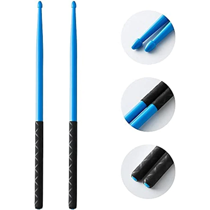 Musfunny Nylon Drumsticks 5A, 2 Paar mit Anti-Rutsch-Griffen aus leichtem Kunststoff, geeignet für Erwachsene, in Grün und Blau – Bild 3