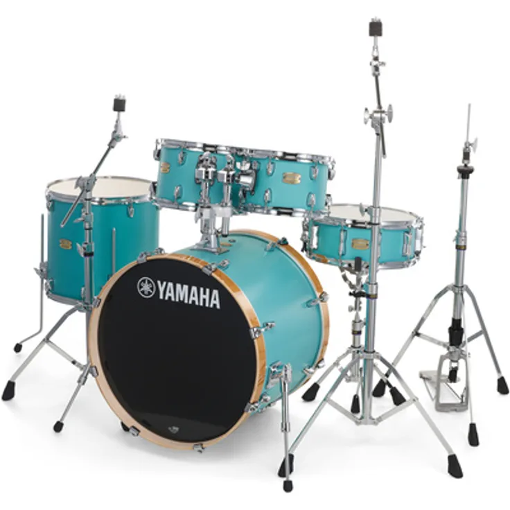 Yamaha Stage Custom Studio Set MSG, Schlagzeugset mit 6-lagigen Birkenholzkesseln, Matte Surf Green, inklusive Chrom Hardware und HW780 Hardwareset