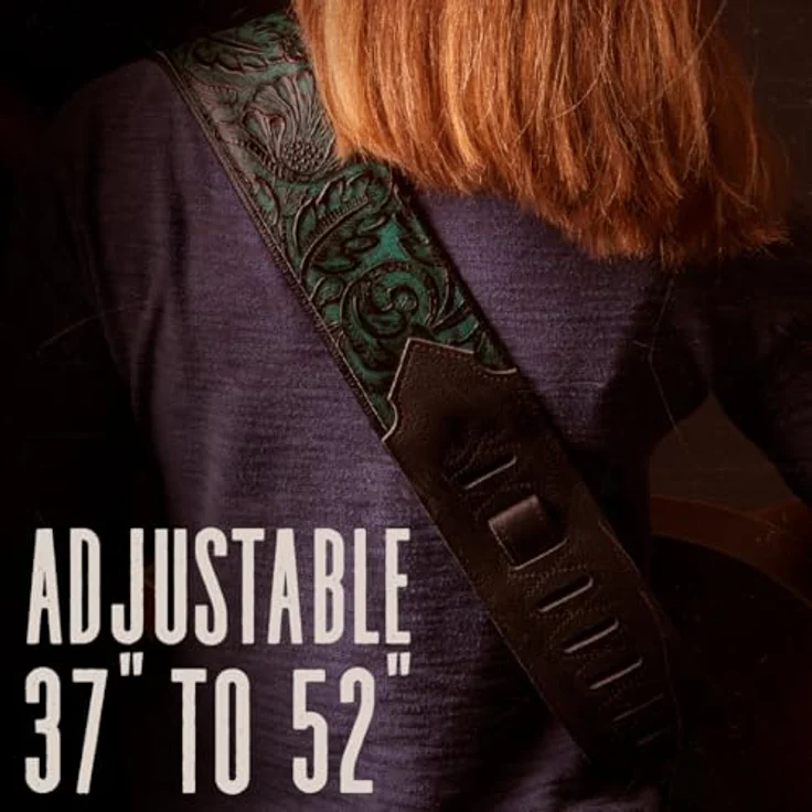 Levys Sundance Line Strap 3" WBRN, gepolsterter Gitarrengurt aus geprägtem Leder, floral, Whisky Braun, verstellbar von 94 cm bis 132 cm – Bild 3