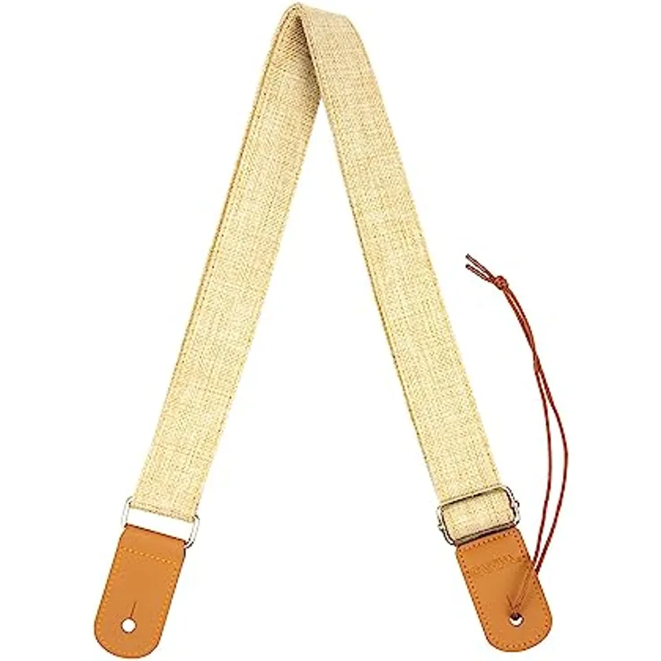 CASCHA Ukulele Gurt, verstellbarer Tragegurt aus Baumwolle, bis 139cm, beige mit Lederenden