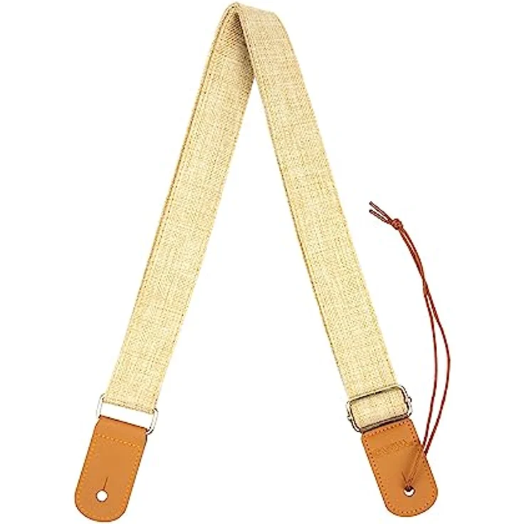 CASCHA Ukulele Gurt, verstellbarer Tragegurt aus Baumwolle, bis 139cm, beige mit Lederenden – Bild 1