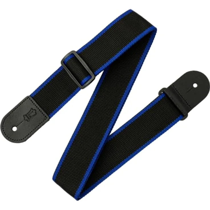 Levys Poly Strap 2" BKB, Gitarrengurt aus Polypropylen mit ledernen Endstücken, schwarz-blau, verstellbar von 89 cm bis 157 cm