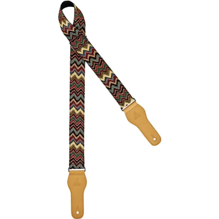 Ortega OCS-460 Guitar Cotton Strap Machu Pichu, Gitarrengurt aus 100 % Baumwolle, 49 mm Breite, 1580 mm Länge, Kunstleder-Endstücke