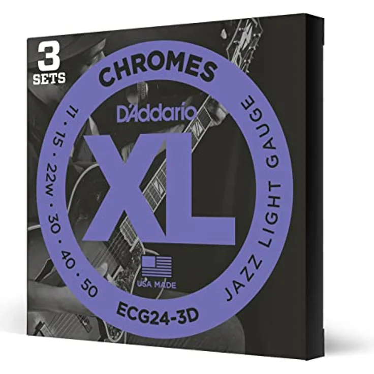 D'Addario XL Chromes ECG24-3D, E-Gitarrensaiten, flach gewickelt, poliert für warmen Klang, Jazz Light, 11-50, 3er-Pack – Bild 1