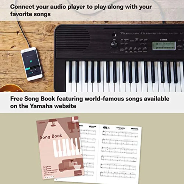 Yamaha Digital Keyboard PSR-E360DW, dunkle Walnuss – 61 anschlagdynamische Tasten, 400 Instrumentenklänge, Portable Einsteiger-Keyboard mit Lernfunktionen – Bild 5