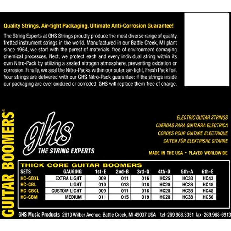 GHS Thick Core Boomers E-Gitarrensaiten .009-.048, Custom Light, vernickelter Stahl, Roundwound, ideal für Standard- und Drop-Tunings – Bild 3