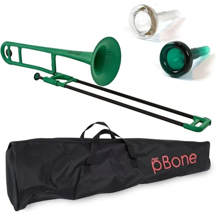 pBone music pBone Green, Bb-Tenorposaune aus ABS-Kunststoff mit Fiberglas-Zug, 0,8 kg, inkl. Kunststoff-Mundstück und Gig Bag, grün – Bild 1